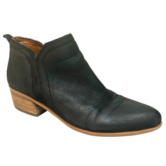 Franco Sarto Shoes - Franco Sarto Womens Black Leather Almond Toe Stacked Heel Slip On Booties 8.5 M